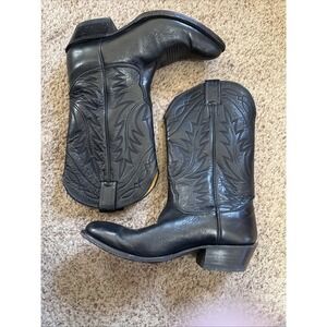 Nocona Black Leather Boots Mens 8 2E Western Embroidered Point Toe Classic